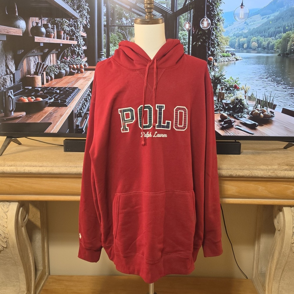 POLO RALPH LAUREN Mens 3XLT Red Embroidered Hoodie Kangaroo Sweatshirt NWT $198
